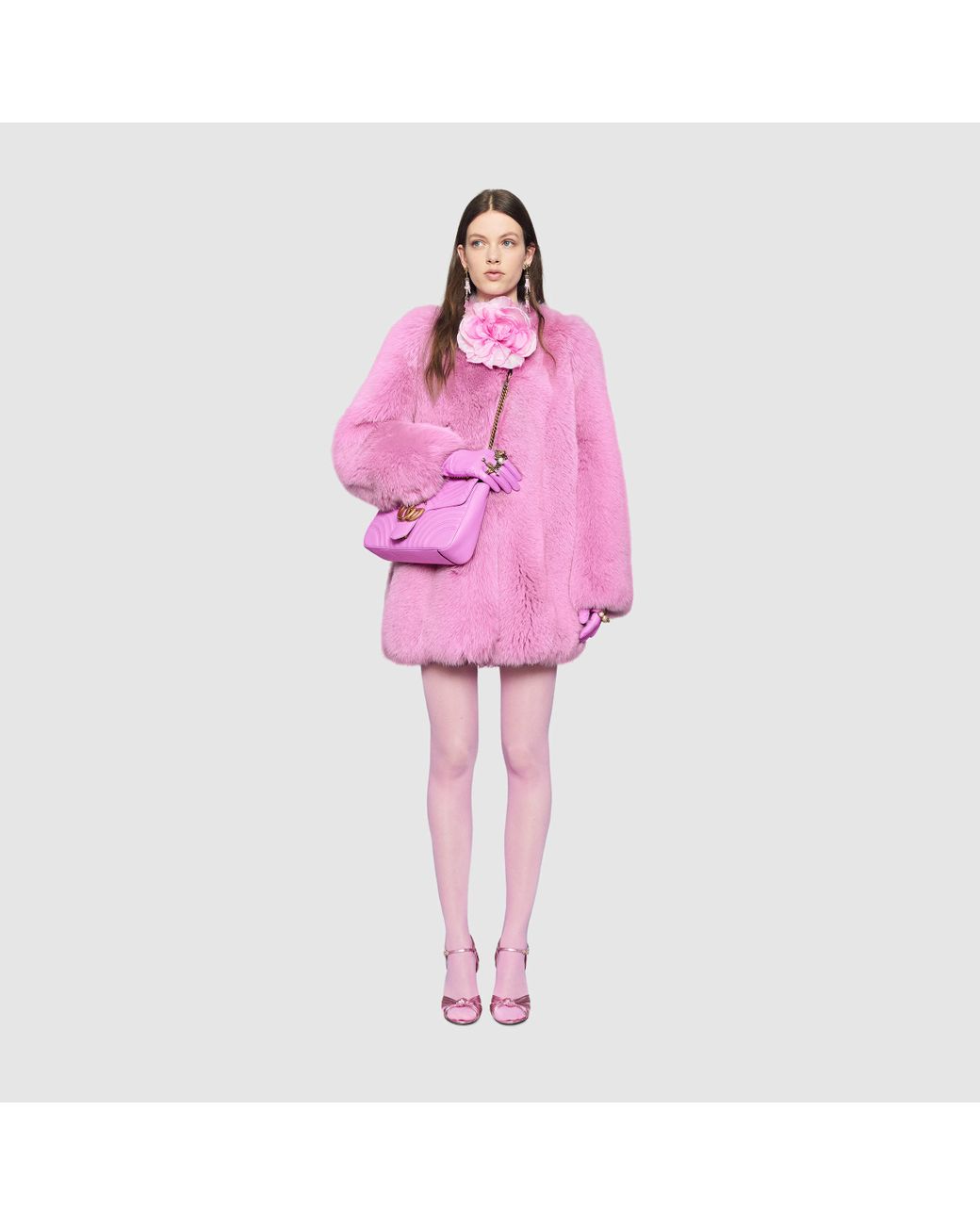 Gucci pink fur on sale coat